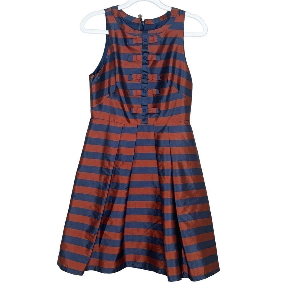NWT Eva Franco Anthropologie Striped Bow Fit and Flair Cocktail Dress Size 6 - Picture 2 of 9